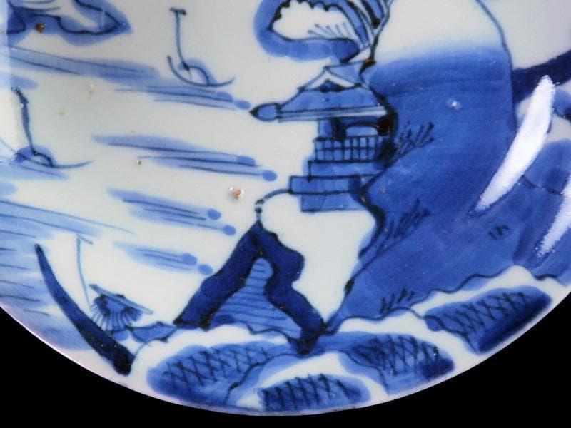 古伊万里　染付　山水楼閣の図　６寸皿　C163 AS-CZg