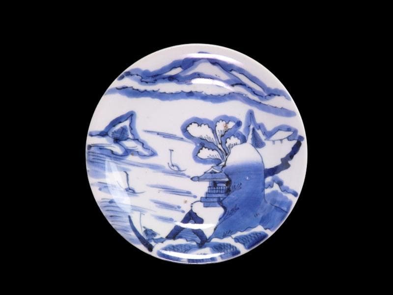 古伊万里　染付　山水楼閣の図　６寸皿　C163 AS-CZg