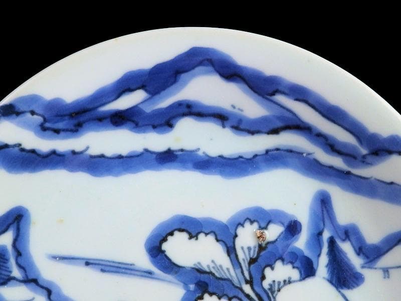 古伊万里　染付　山水楼閣の図　６寸皿　C163 AS-CZg
