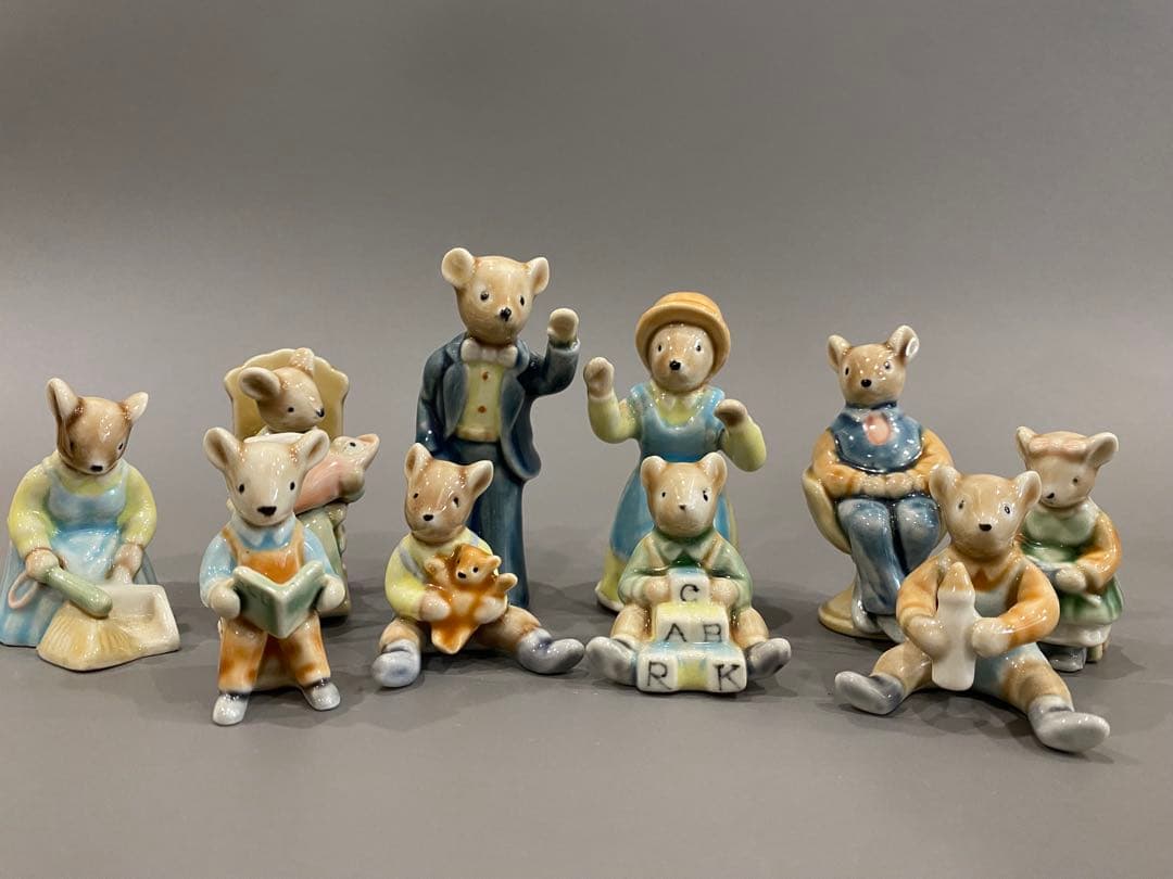 【ミニチュア】ネズミの家族 陶器 置物 12点セット 昭和レトロ ヴィンテージ