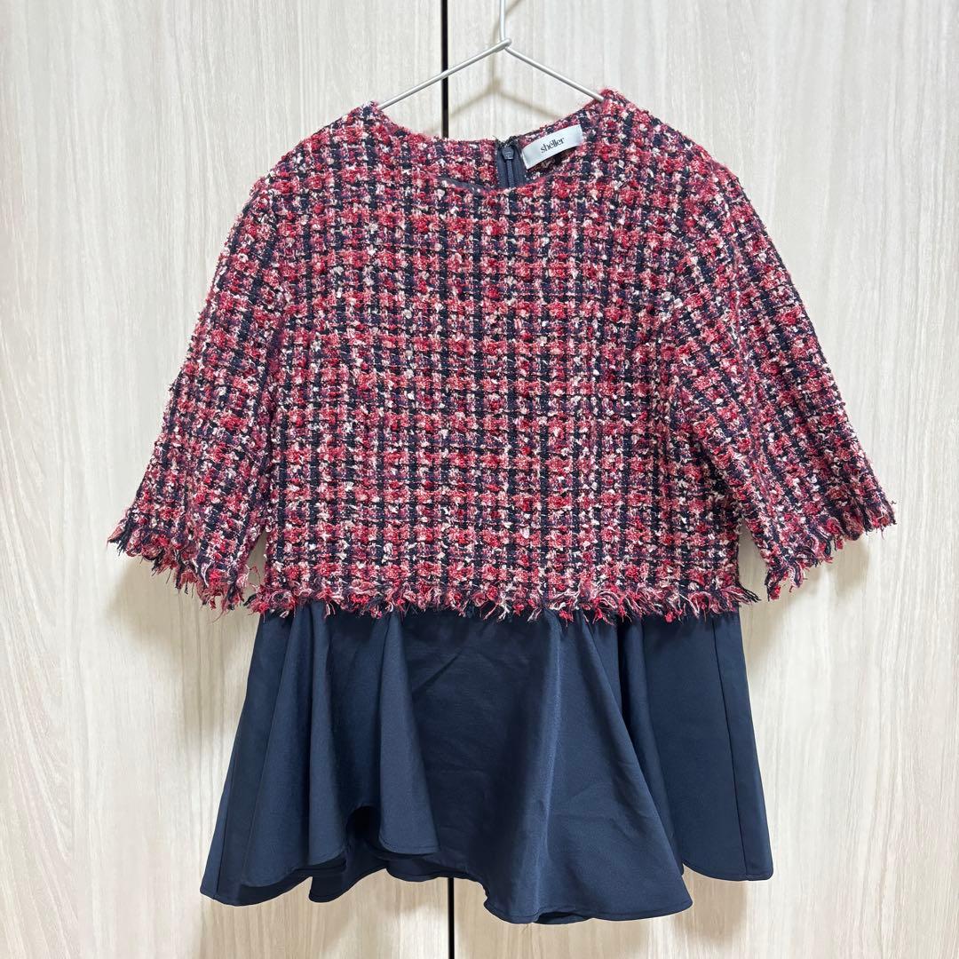 【美品】sheller ブリリアントツイードペプラムトップス シェリエ