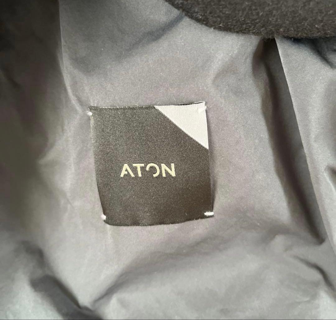 ATON ダークグレー オーバーサイズ ショートモッズコート　4