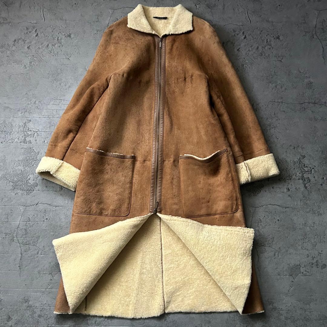 希少本革 MAXMARA リアル ムートンコート ボア キャメル スタンドカラー