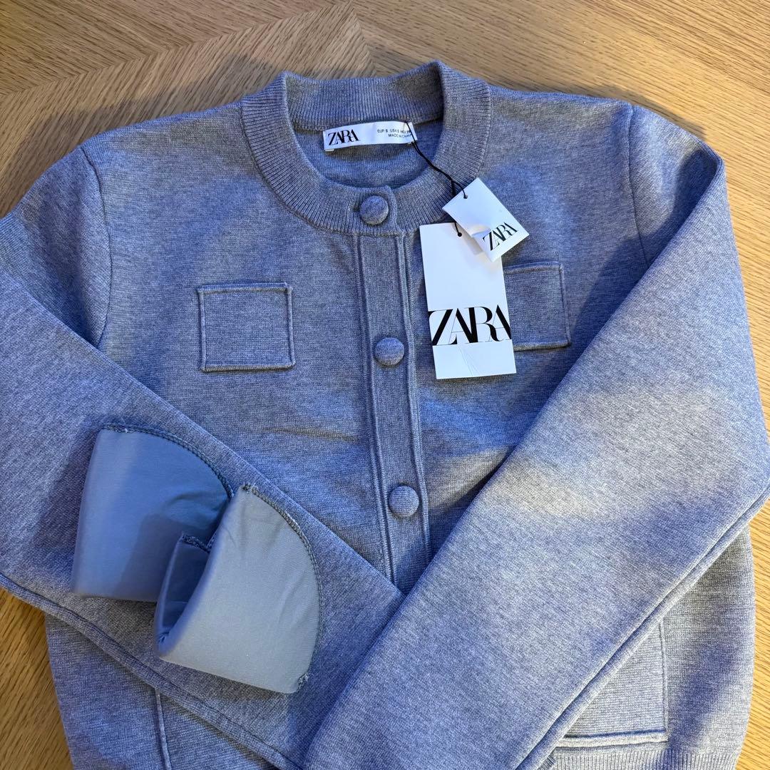 ZARA プレーンニットジャケット パデッドショルダー　s