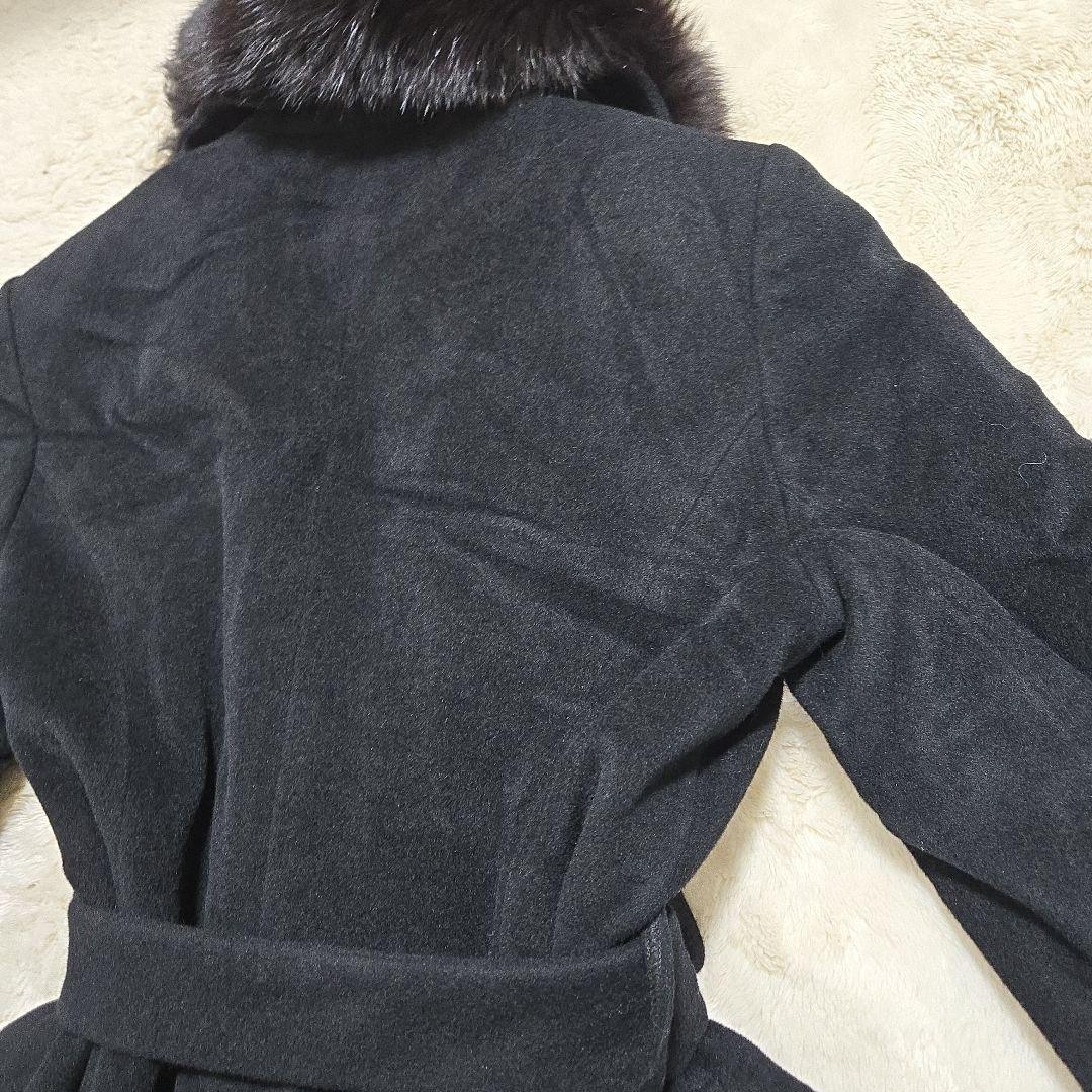 希少 プールスタジオ Aライン ロングコート ブルーフォックス アンゴラ 黒 M