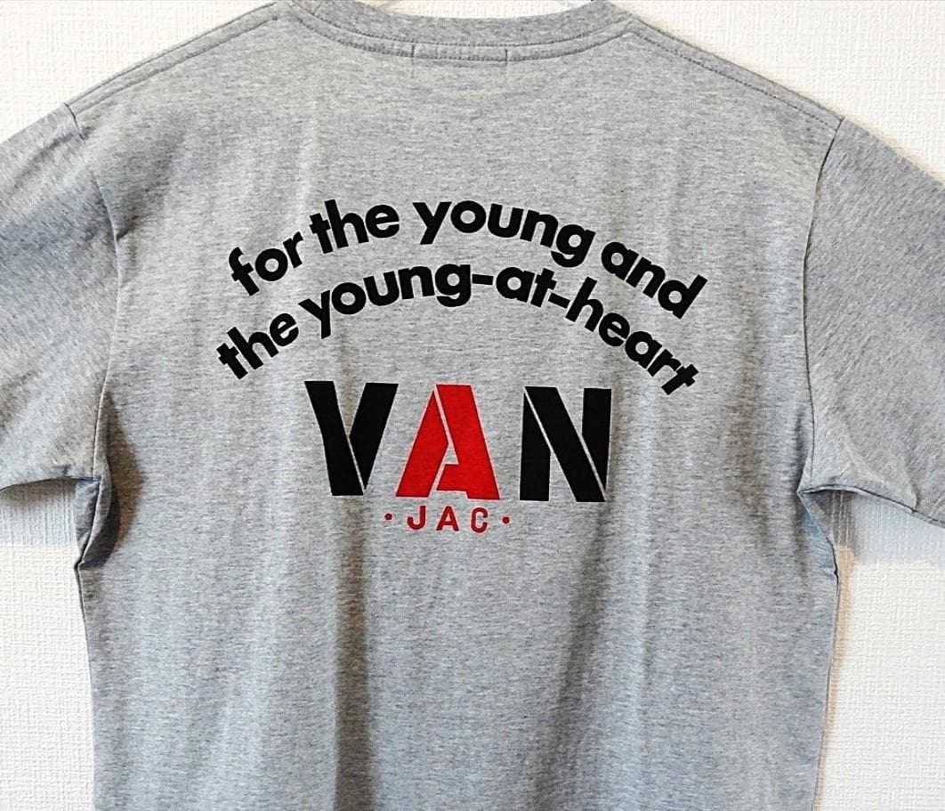 VAN JAC ヴァンヂャケット バックアーチロゴプリント Tシャツ L グレー