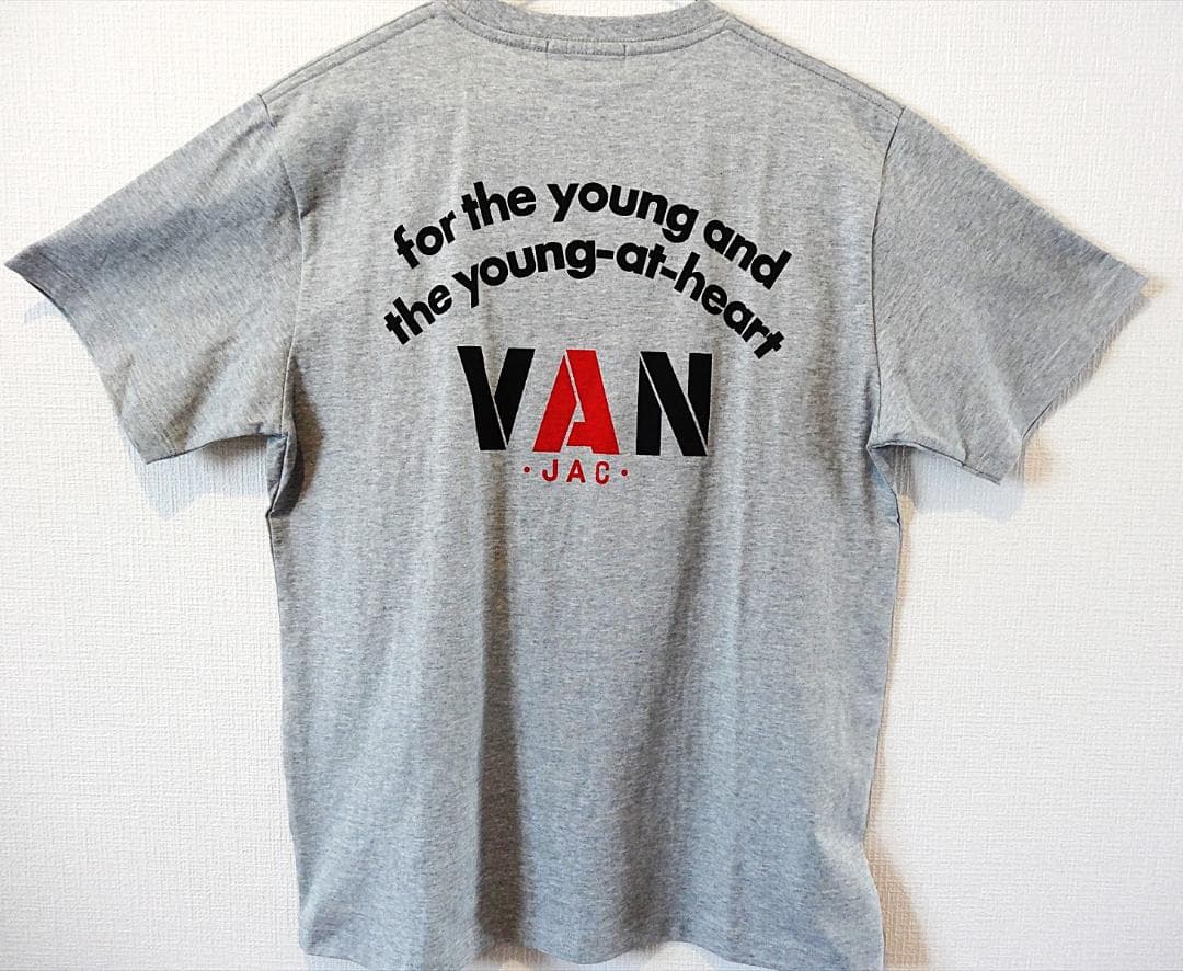 VAN JAC ヴァンヂャケット バックアーチロゴプリント Tシャツ L グレー