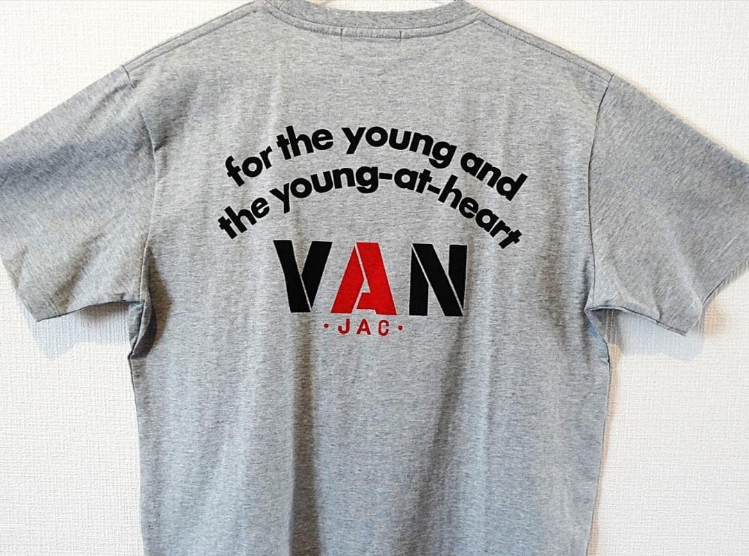 VAN JAC ヴァンヂャケット バックアーチロゴプリント Tシャツ L グレー
