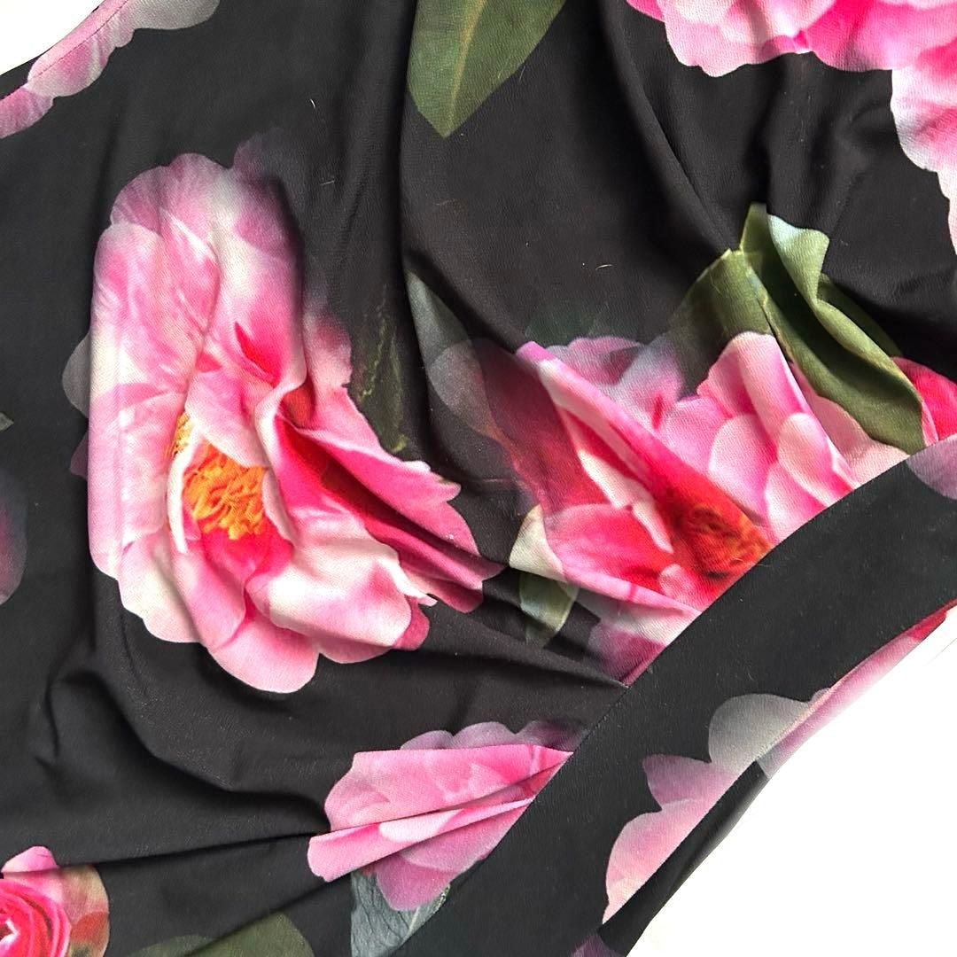 KARL LAGERFELD大花柄ワンピースドレープギャザーデザインタイト