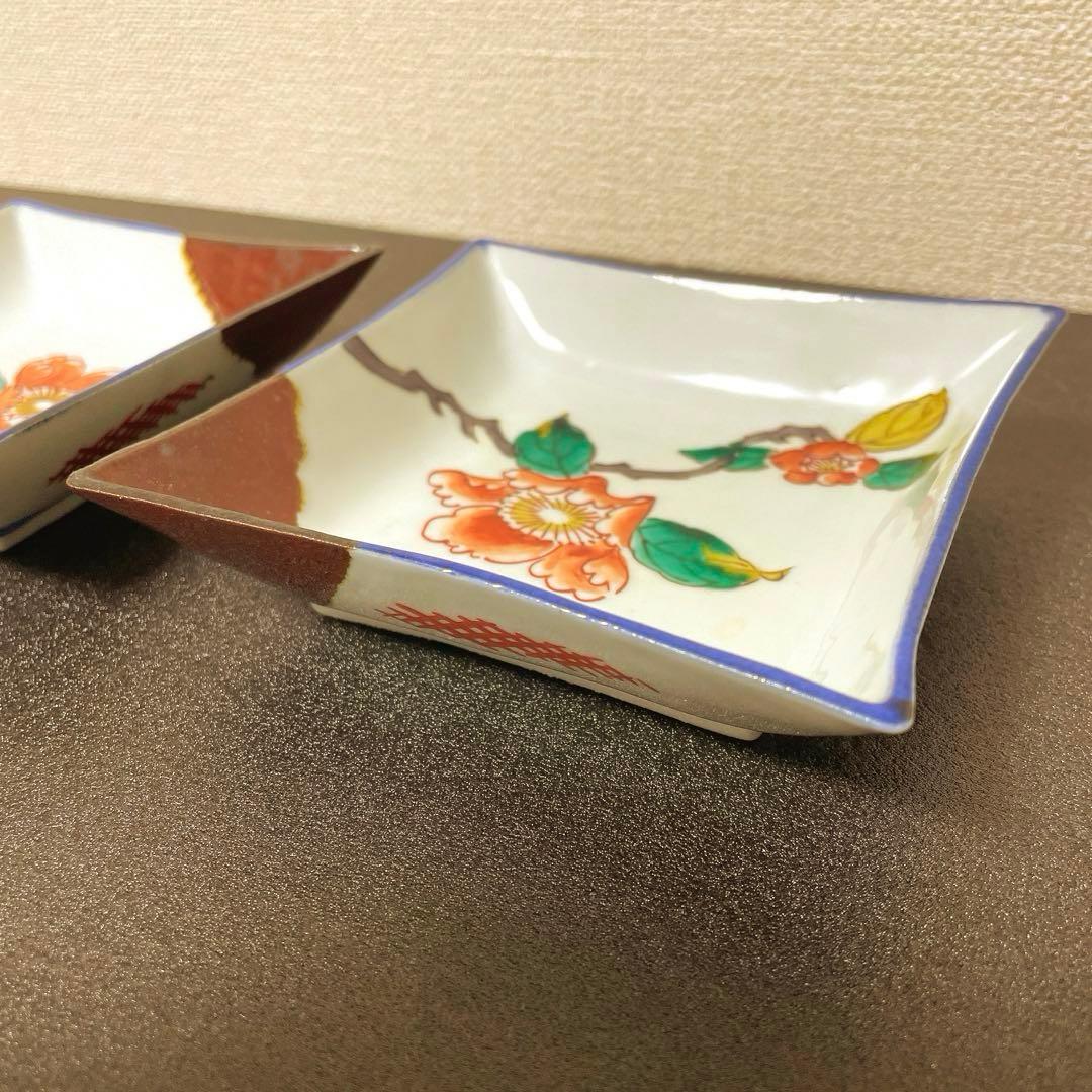 初代　滝口加全　　「椿絵」角皿　染付　共箱　九谷焼　【骨董】