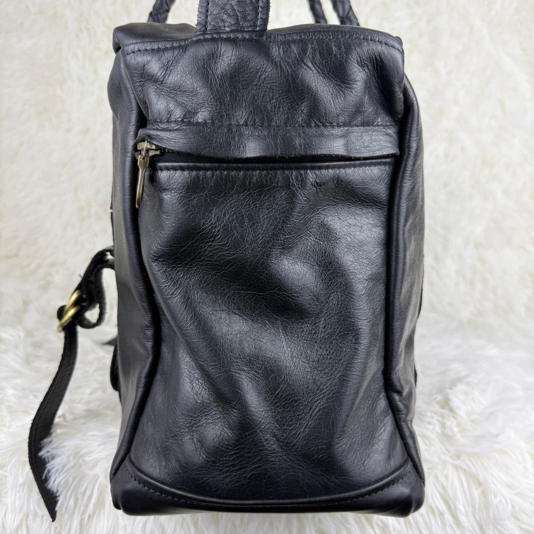 【美品】ジャスエムビー バッグ ボストン レザー ブラック イントレチャート