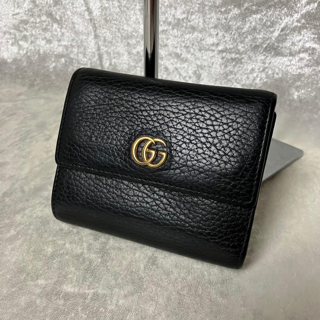 グッチ GGマーモント 三つ折り財布 レザー ブラック