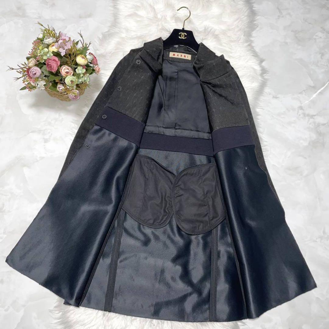 ゆきち 本物 マルニ 生地切替 ロング ジャケット コート 38 黒系