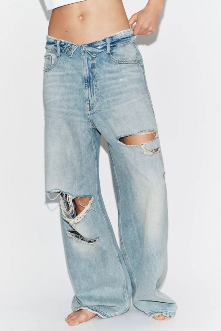紅葉完売品 ZARA TRF ミッドライズ折り返しウエストデニムパンツ