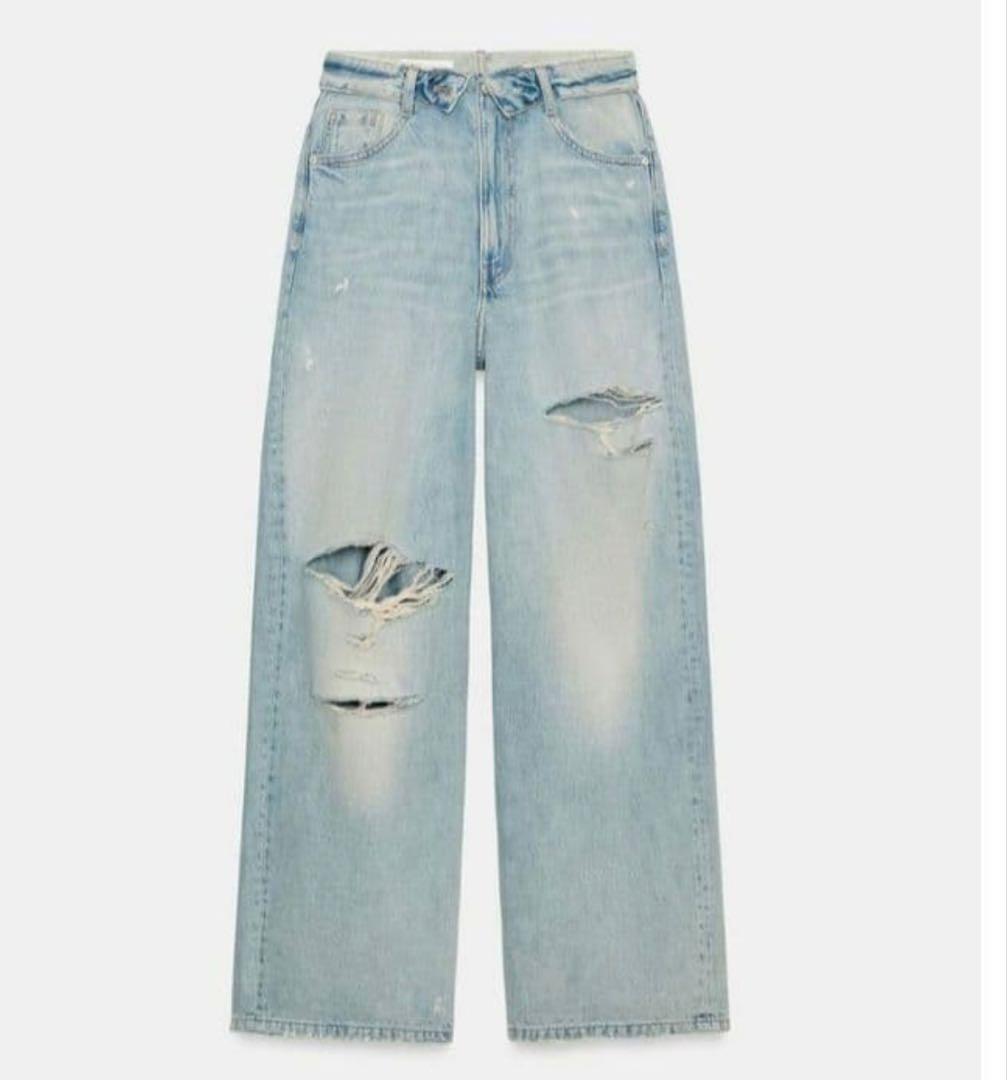 紅葉完売品 ZARA TRF ミッドライズ折り返しウエストデニムパンツ