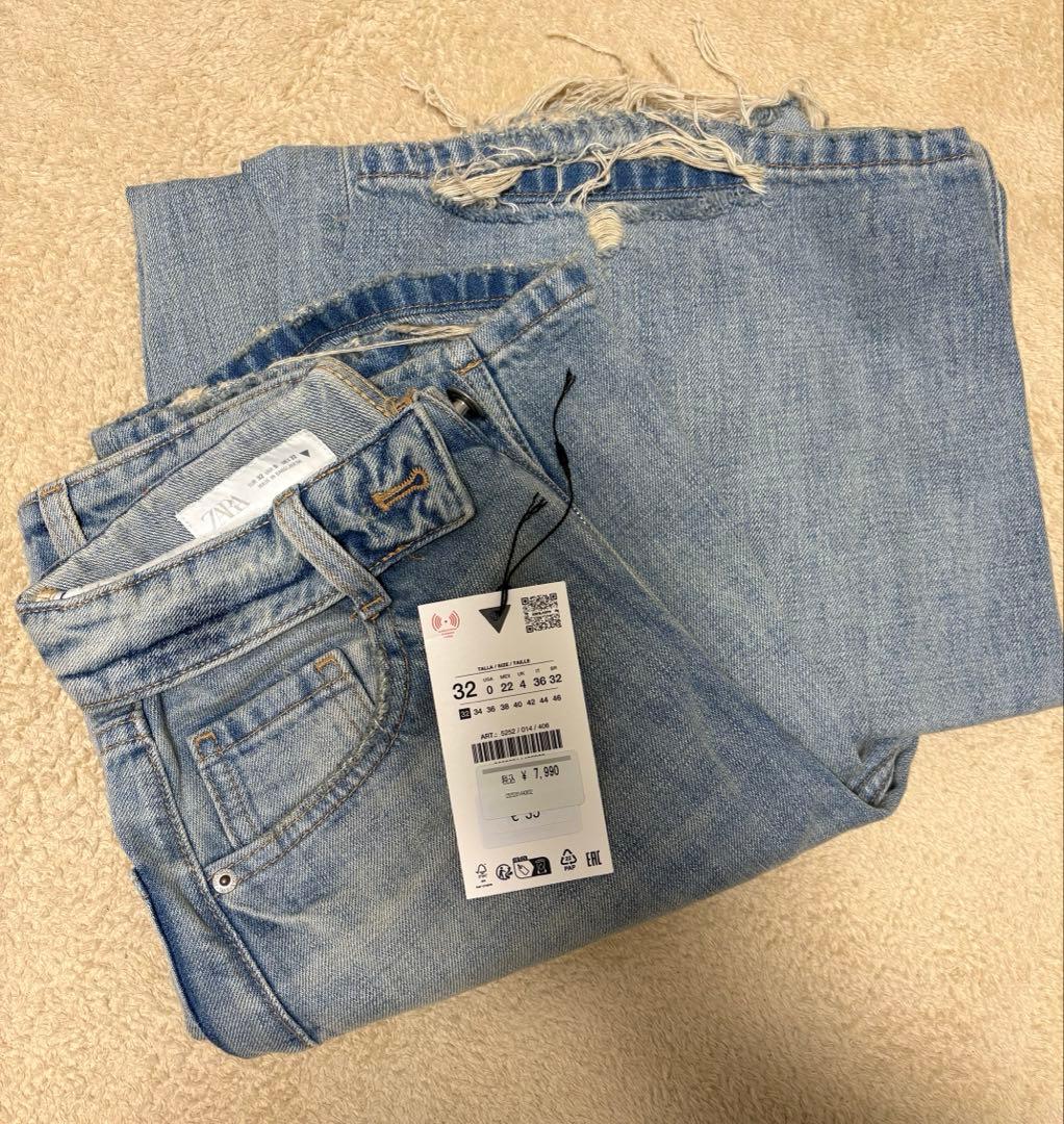 紅葉完売品 ZARA TRF ミッドライズ折り返しウエストデニムパンツ