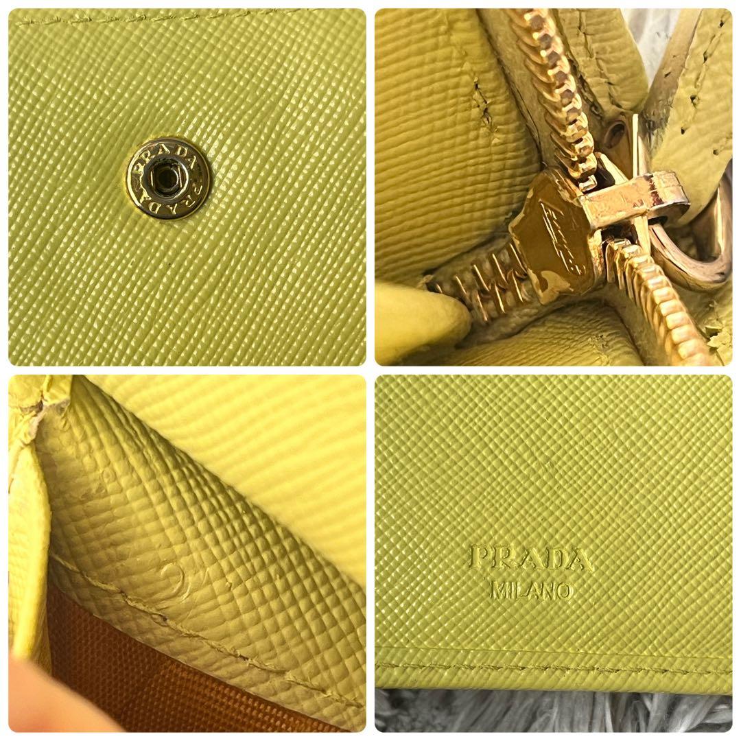 PRADA 折り財布　メタルロゴ　サフィアーノ　レモンイエロー　レディース