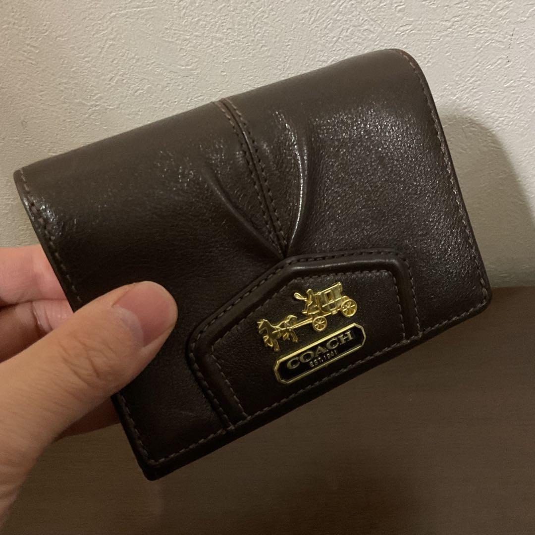 ☆開店セール☆ 新品未使用 美品 コーチ レザー ギャザー ロゴ 折り財布