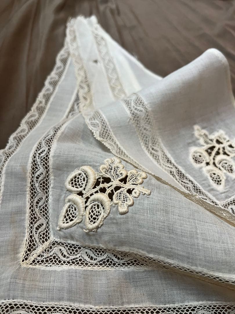 ◆フランスアンティーク｜古いレース素材セットパーツ手編みエクリュ生成り刺繍フリル