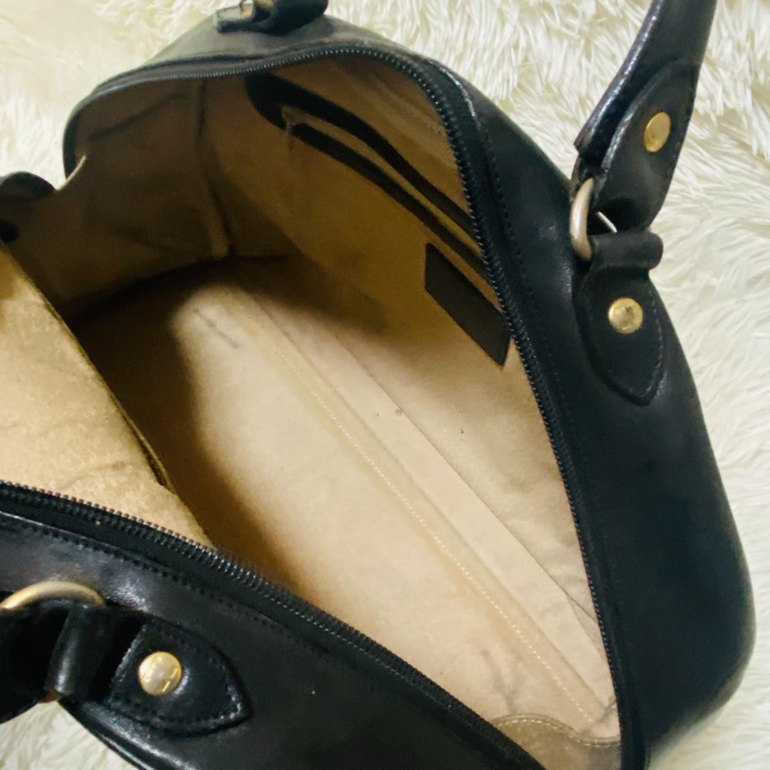 ヒロフ HIROFU 牛革 黒　ハンドバッグ イタリア製　Hロゴ　ゴールド金具