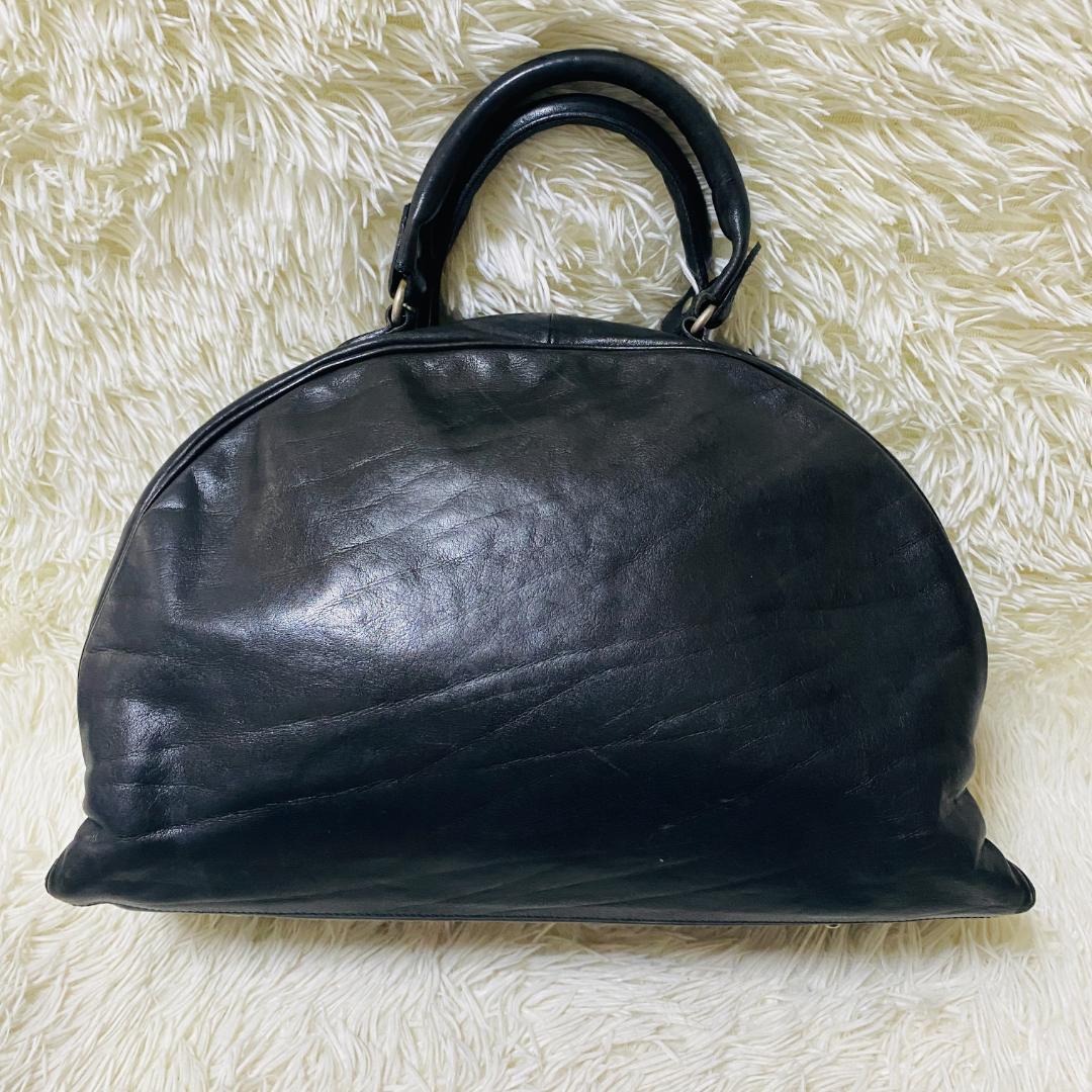 ヒロフ HIROFU 牛革 黒　ハンドバッグ イタリア製　Hロゴ　ゴールド金具