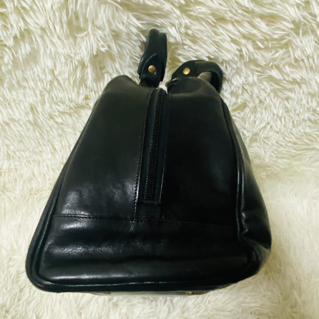 ヒロフ HIROFU 牛革 黒　ハンドバッグ イタリア製　Hロゴ　ゴールド金具