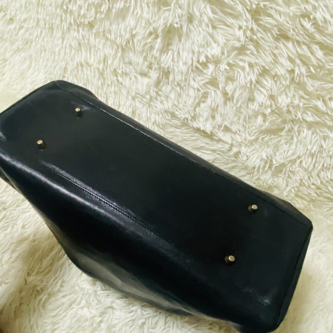 ヒロフ HIROFU 牛革 黒　ハンドバッグ イタリア製　Hロゴ　ゴールド金具