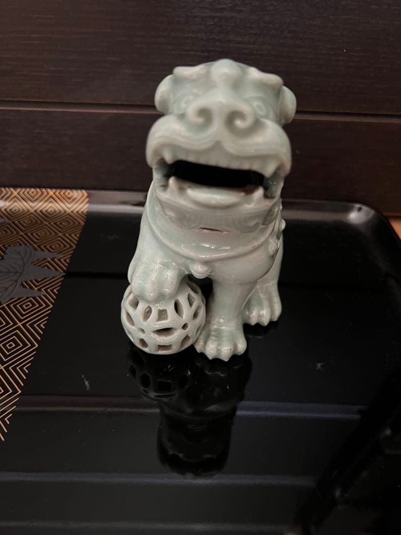 江戸期 鍋島焼 青磁獅子型置物 香炉