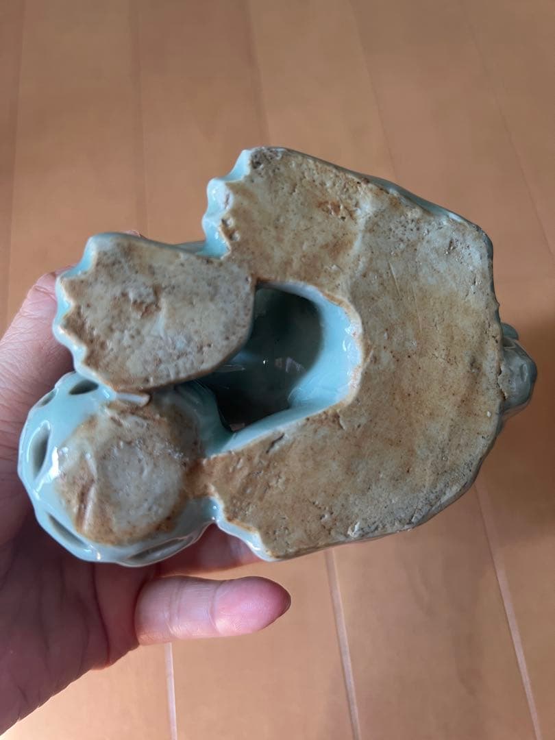 江戸期 鍋島焼 青磁獅子型置物 香炉