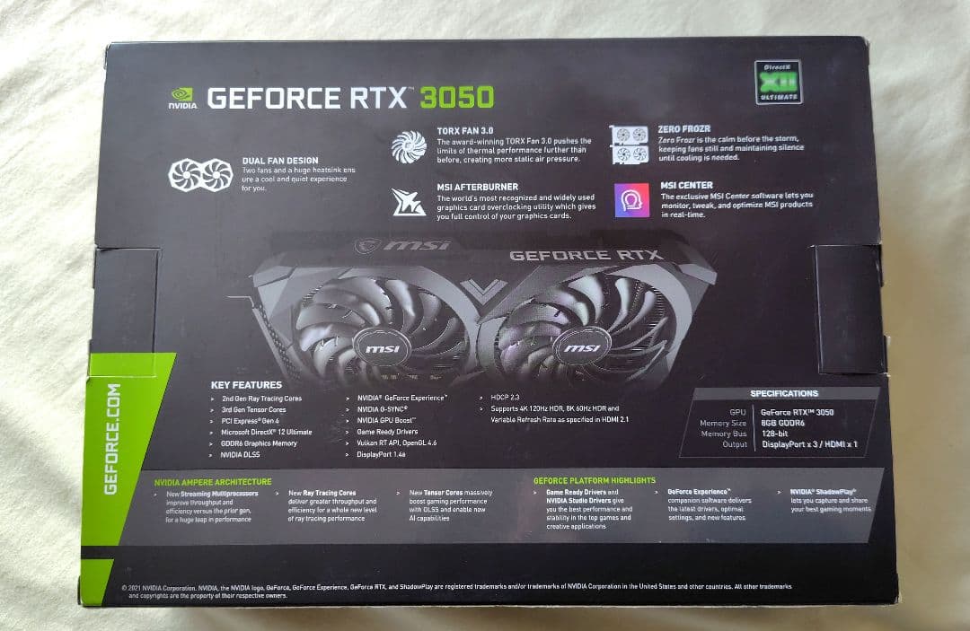 グラフィックボード・グラボ・ビデオカード MSI GeForce RTX 3050 VENTUS 2X 8G OC