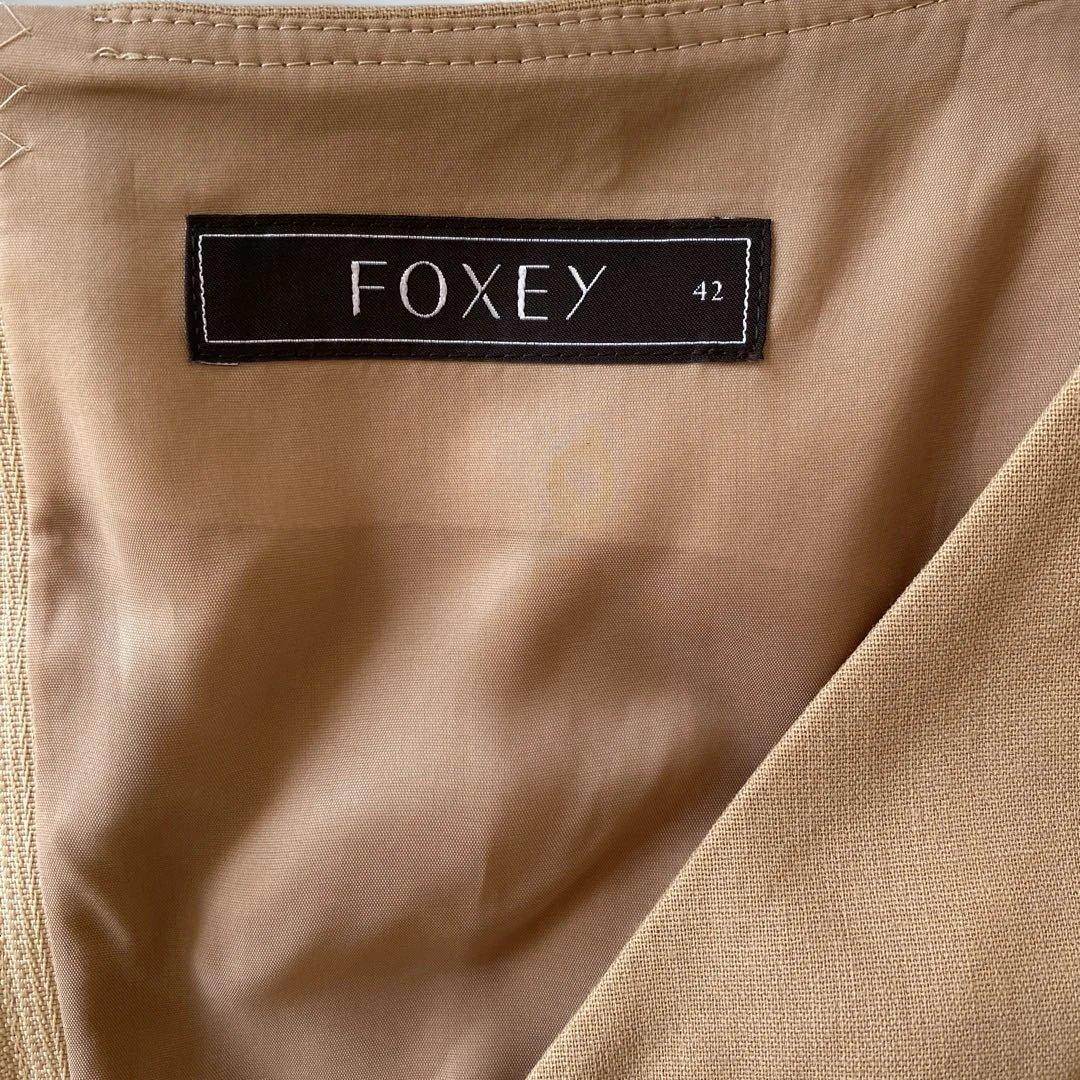 FOXEYフォクシー ベージュ ノースリーブ Vネックワンピース 胸元リボン42