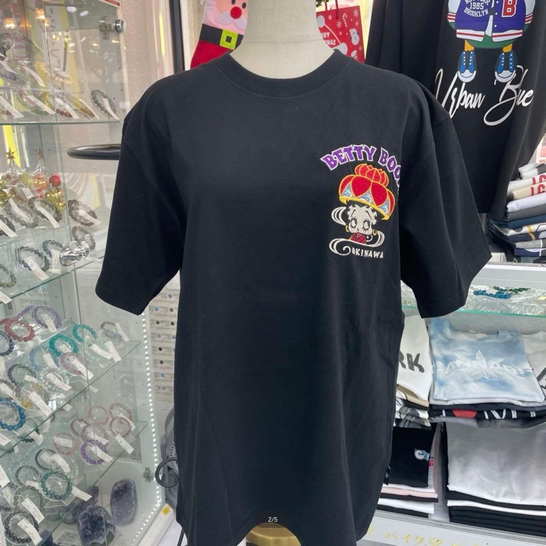 pupupi　BETTY BOOP 沖縄限定刺繍花笠Tシャツ ブラックXL
