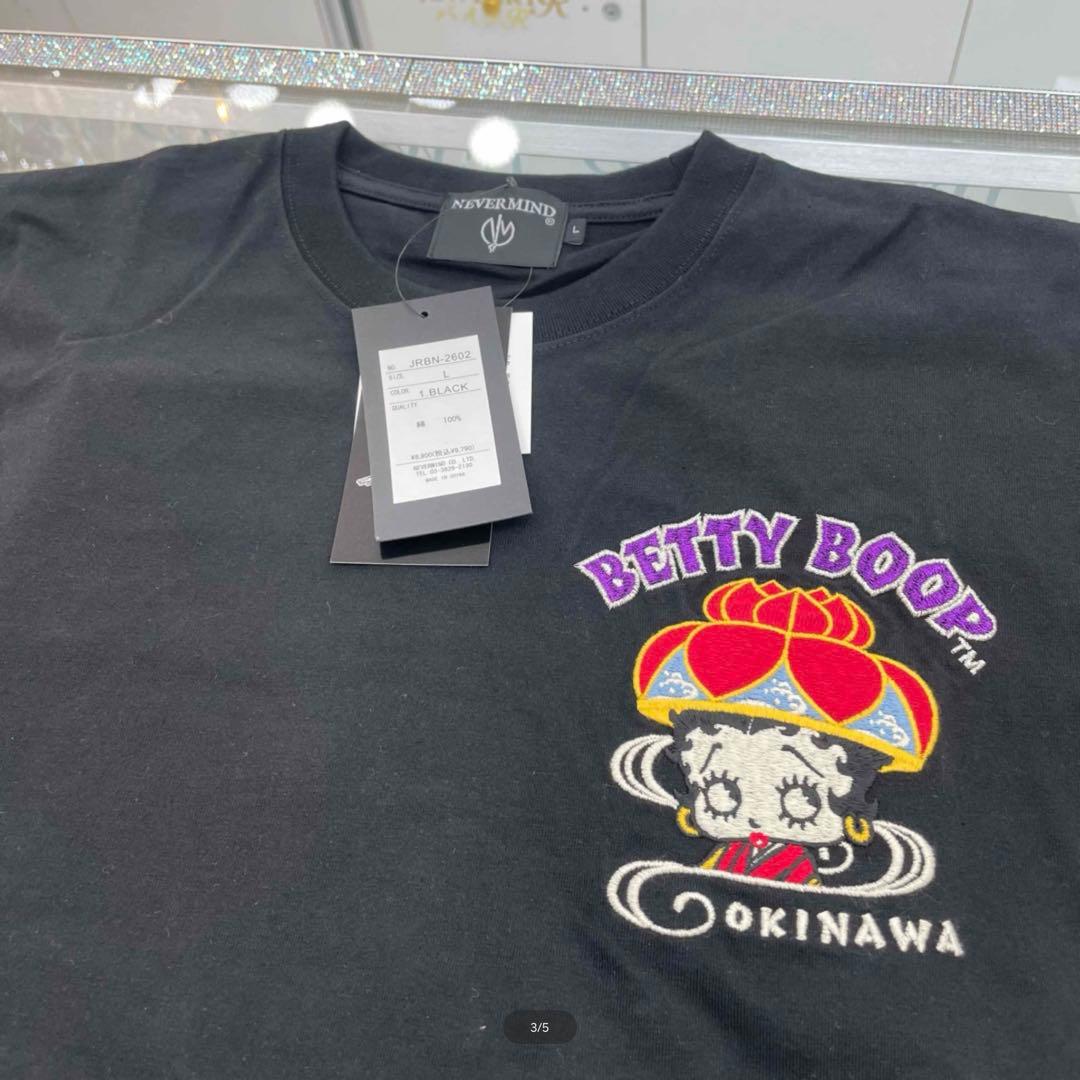 pupupi　BETTY BOOP 沖縄限定刺繍花笠Tシャツ ブラックXL