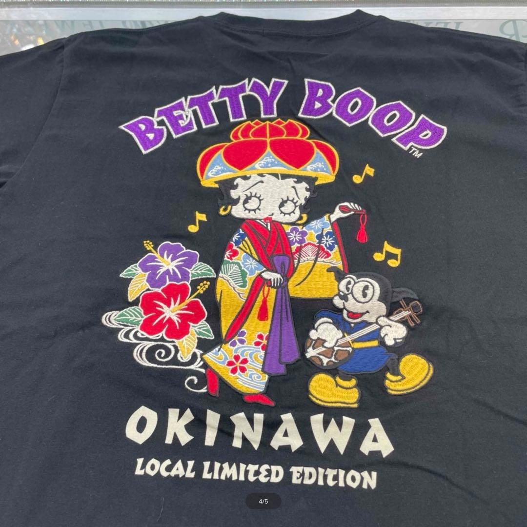 pupupi　BETTY BOOP 沖縄限定刺繍花笠Tシャツ ブラックXL