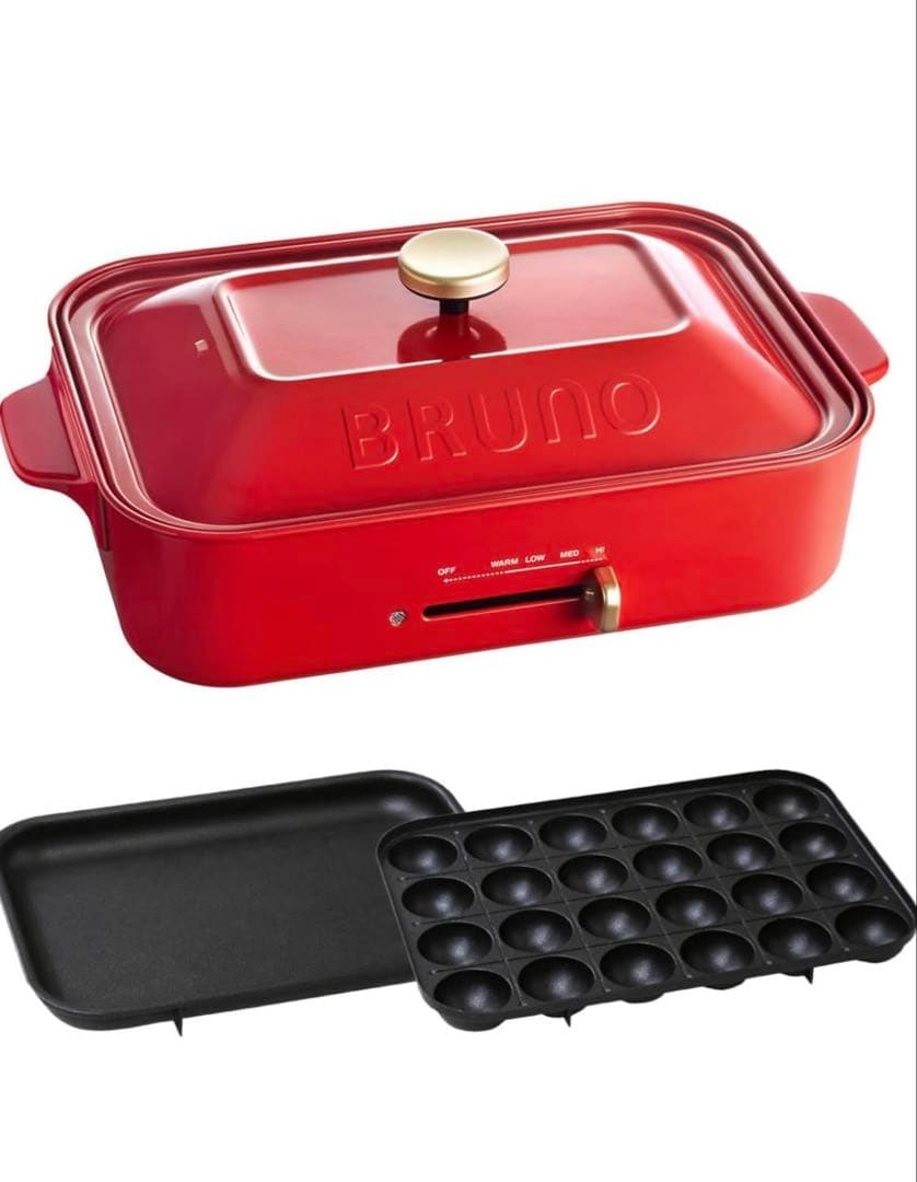 新品‼️BRUNO ホットプレート レッド たこ焼きプレート付き