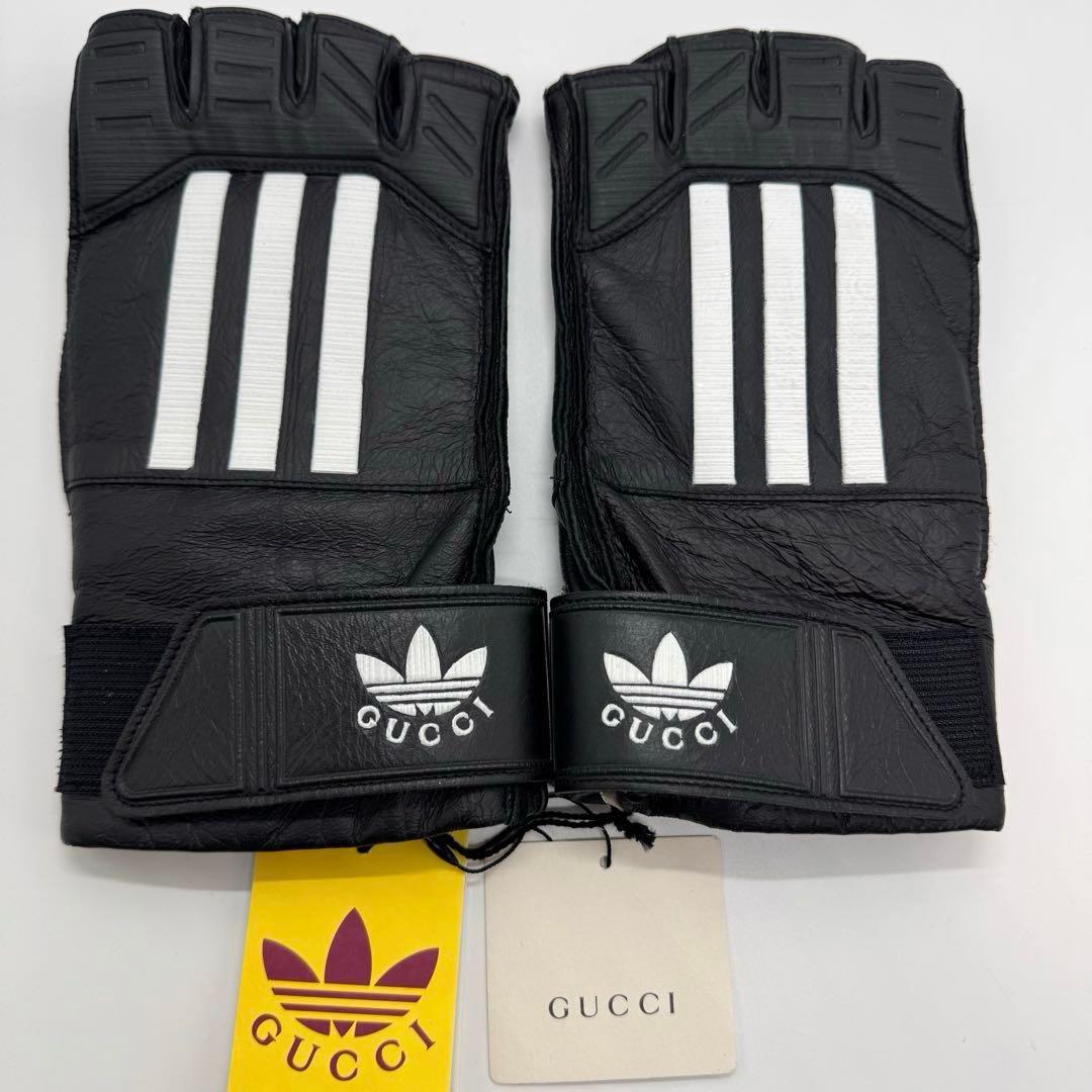 【美品】GUCCI グッチ アディダス フィンガーレスグローブ 羊革 レザー 黒