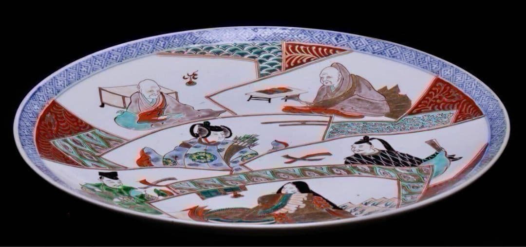古伊万里 色絵 大皿 絵巻物風 人物画 江戸時代様式 蔵出し品 大皿 飾り皿
