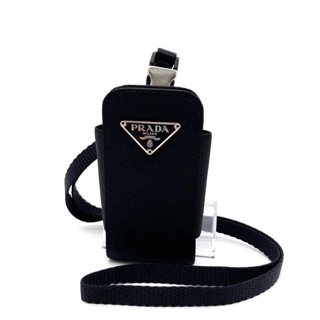 美品　PRADA ネックストラップ　マルチケース　モバイルホルダー　三角プレート