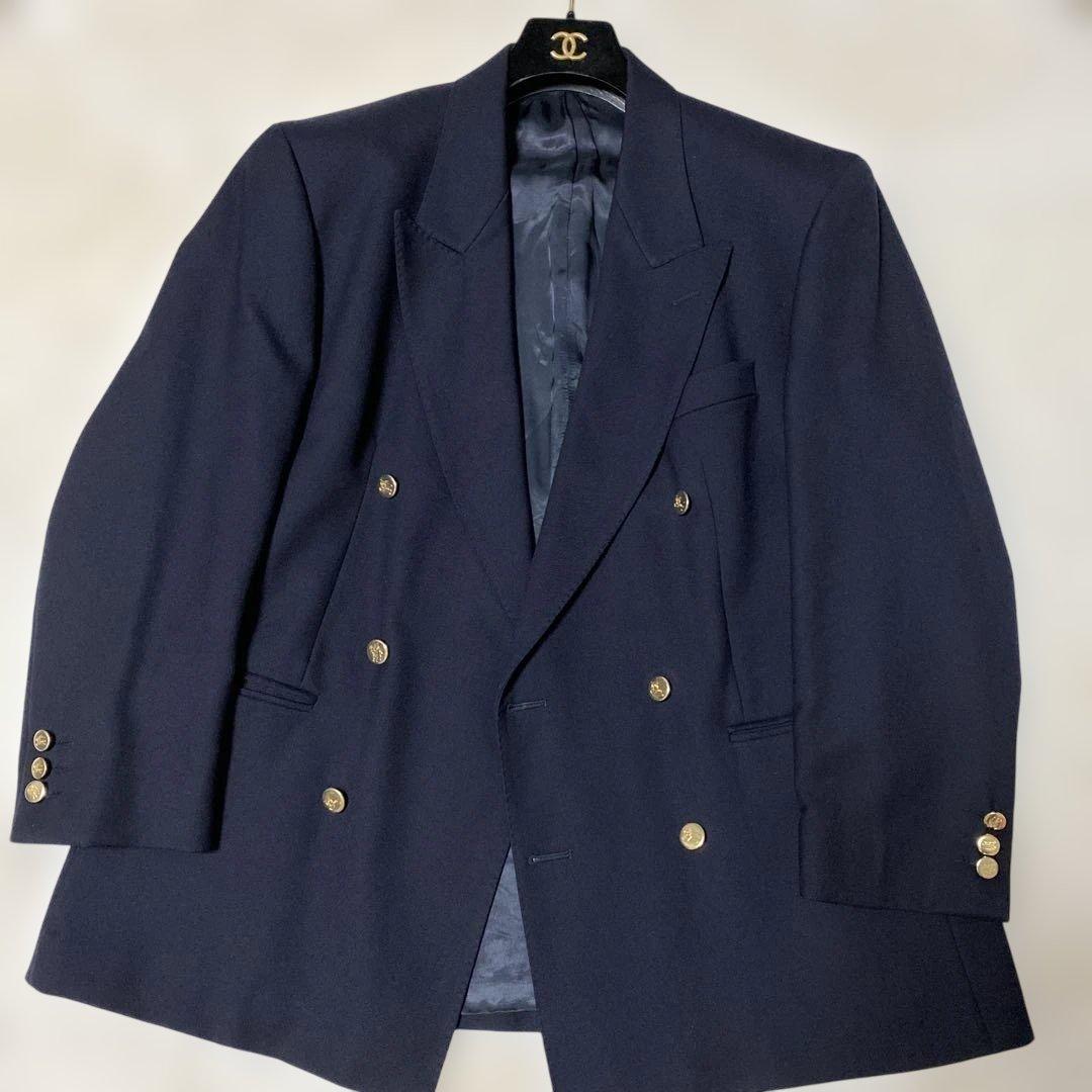 【極美品】Burberry’s　英国製　大きい　紺ブレ　金ボタン　ダブル　50S