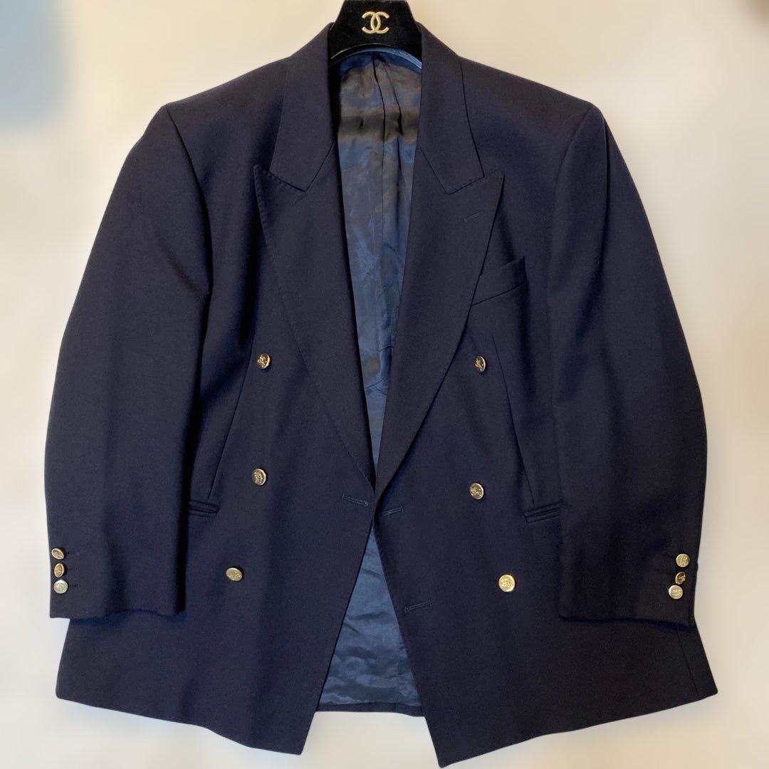 【極美品】Burberry’s　英国製　大きい　紺ブレ　金ボタン　ダブル　50S
