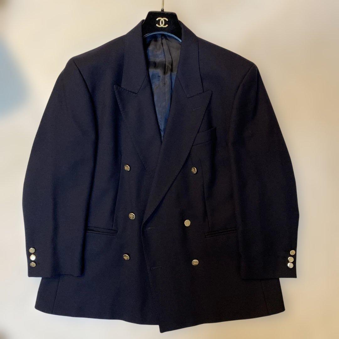 【極美品】Burberry’s　英国製　大きい　紺ブレ　金ボタン　ダブル　50S