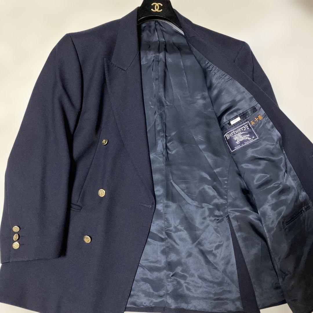 【極美品】Burberry’s　英国製　大きい　紺ブレ　金ボタン　ダブル　50S