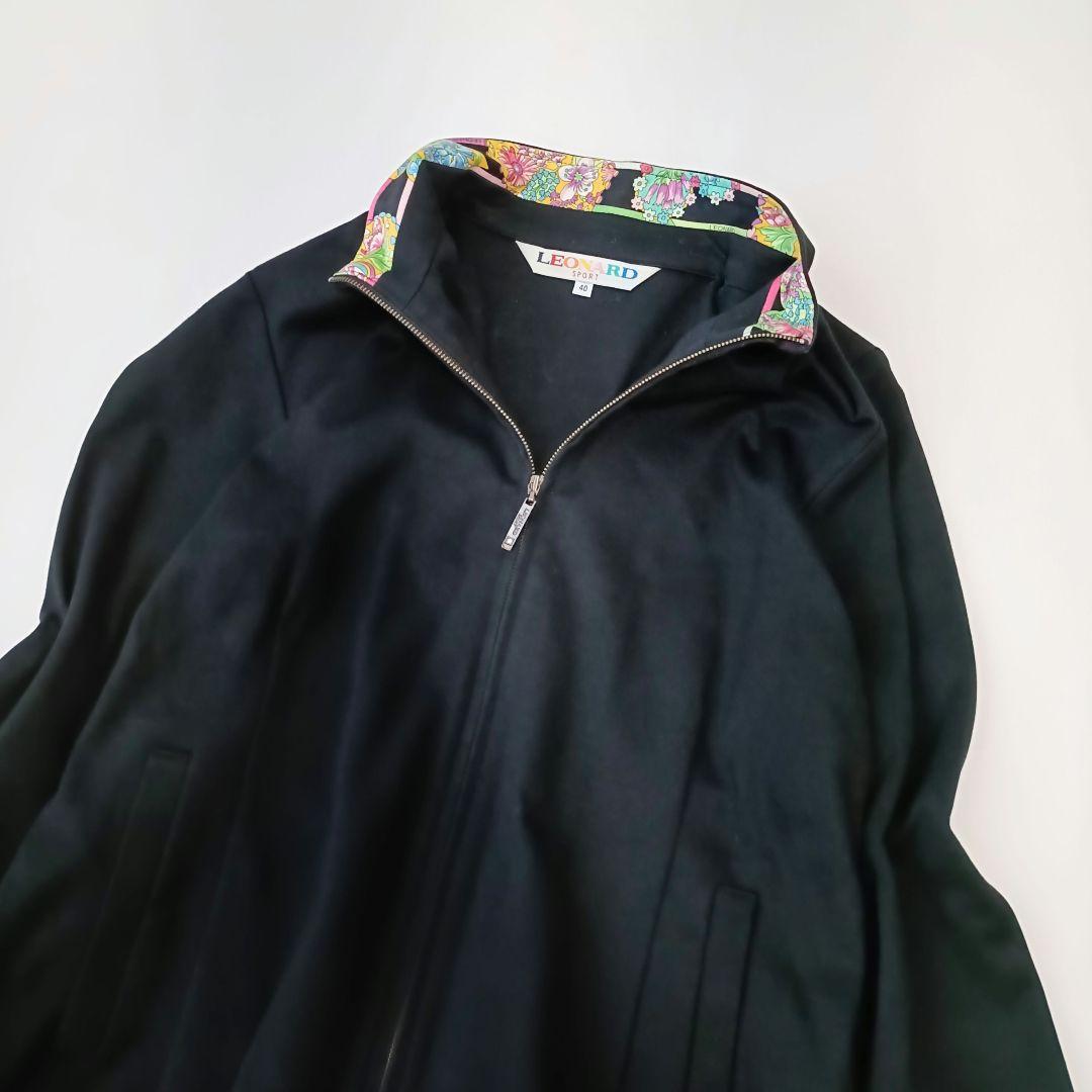 【レオナールLEONARD】ジップアップ　カーディガン　花柄　ブラック　コットン