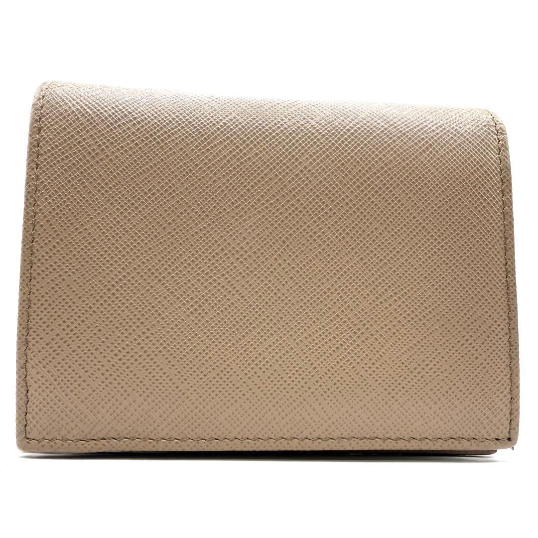 極美品/現行✨PRADA 二つ折り財布 三角ロゴ レザー RFID ベージュ