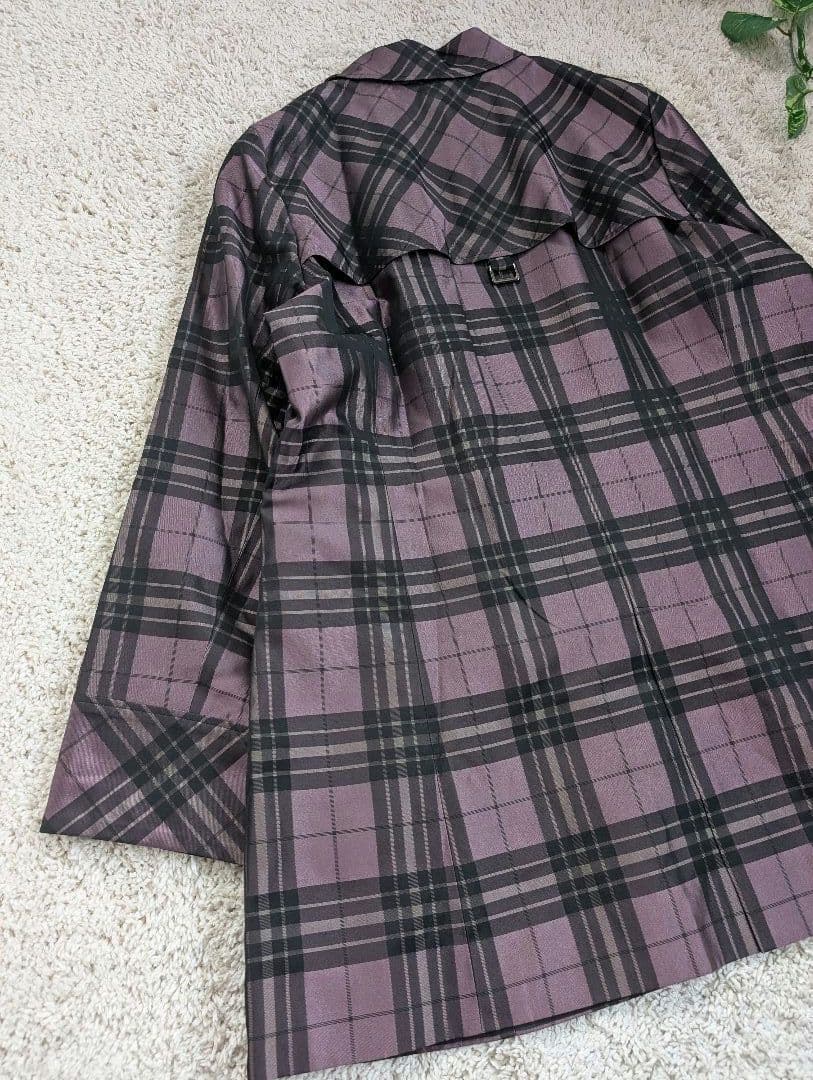 美品【大きいサイズ】レリアン チェック柄コート 13 シルク混