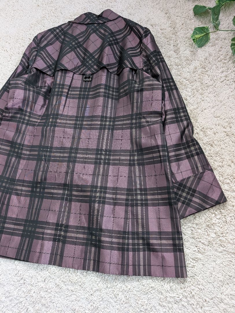 美品【大きいサイズ】レリアン チェック柄コート 13 シルク混
