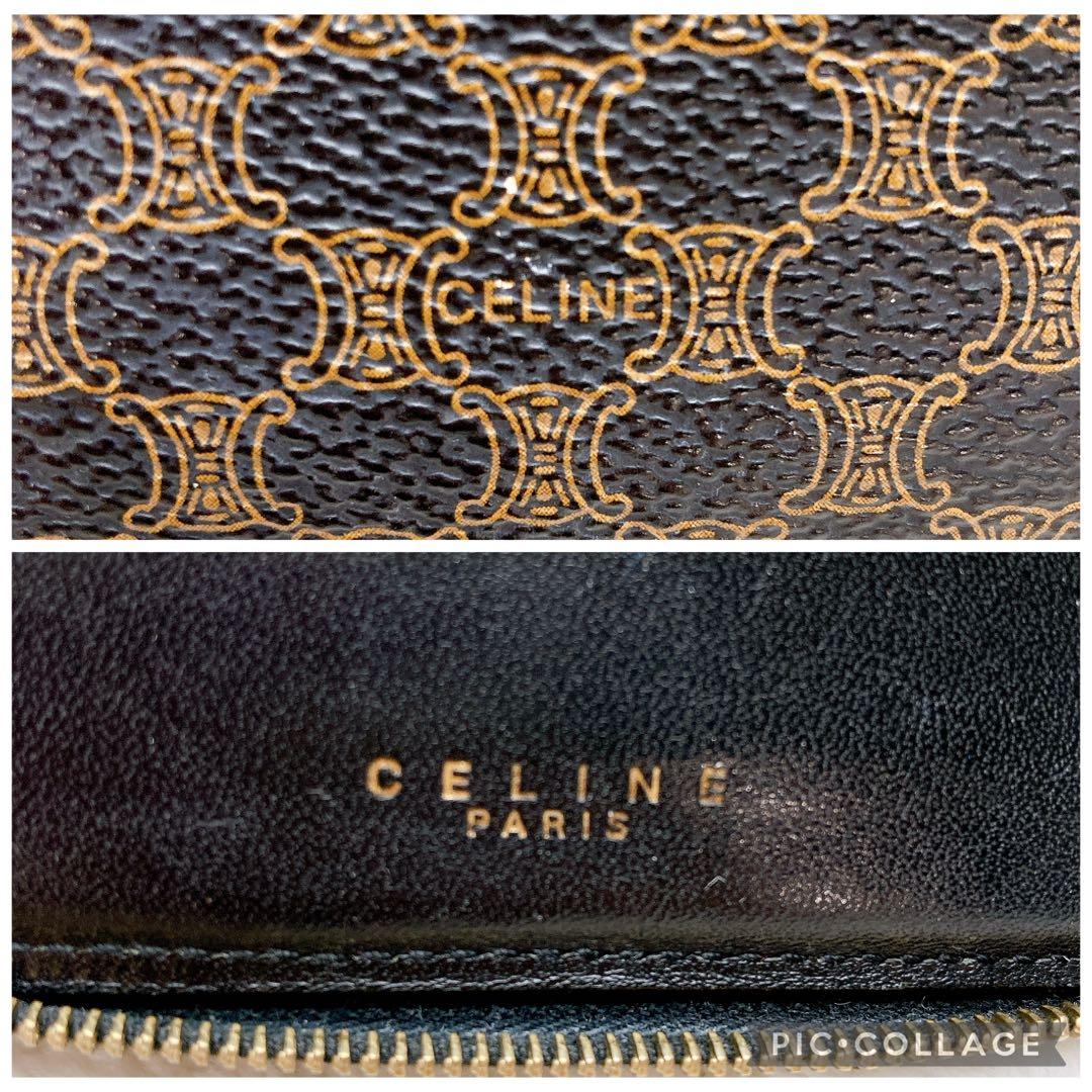 ✨美品✨セリーヌ 2つ折り財布 ラウンドファスナー 黒マカダム 総柄 レザー
