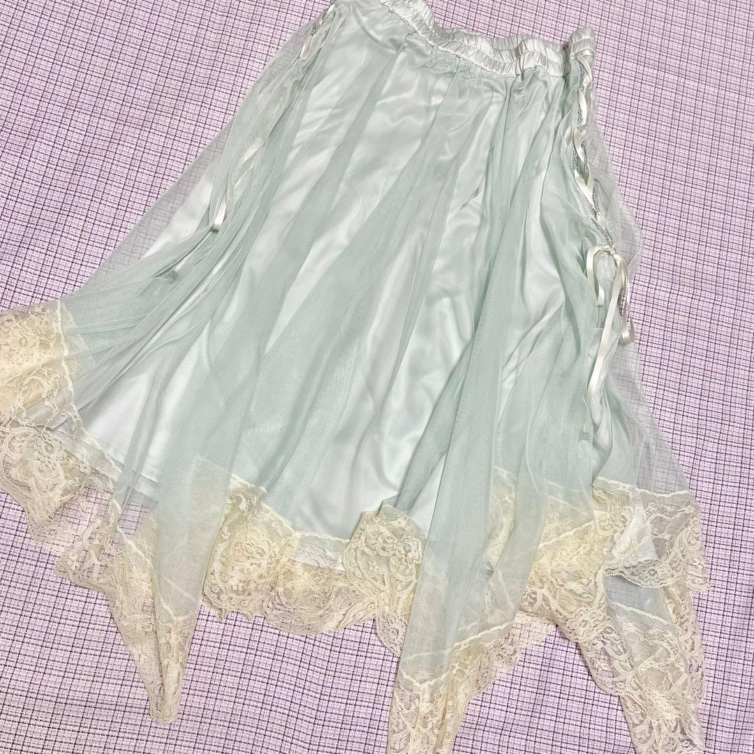 axes femme ミントグリーンイレヘムチュールスカート　Y2K 森ガール