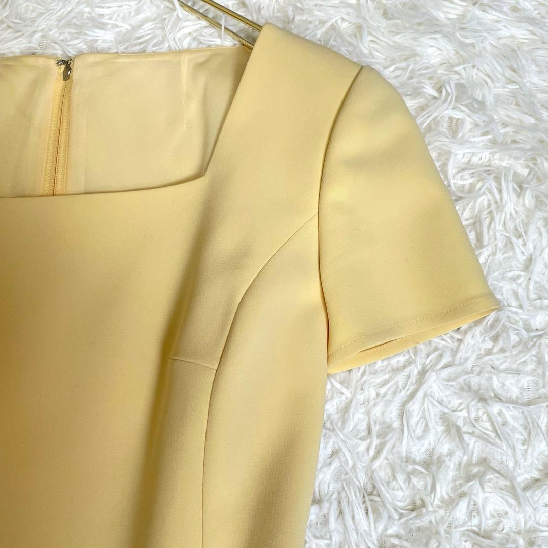 美品✨️ルネ ひざ丈ワンピース フレアワンピース パール ロゴ イエロー 34