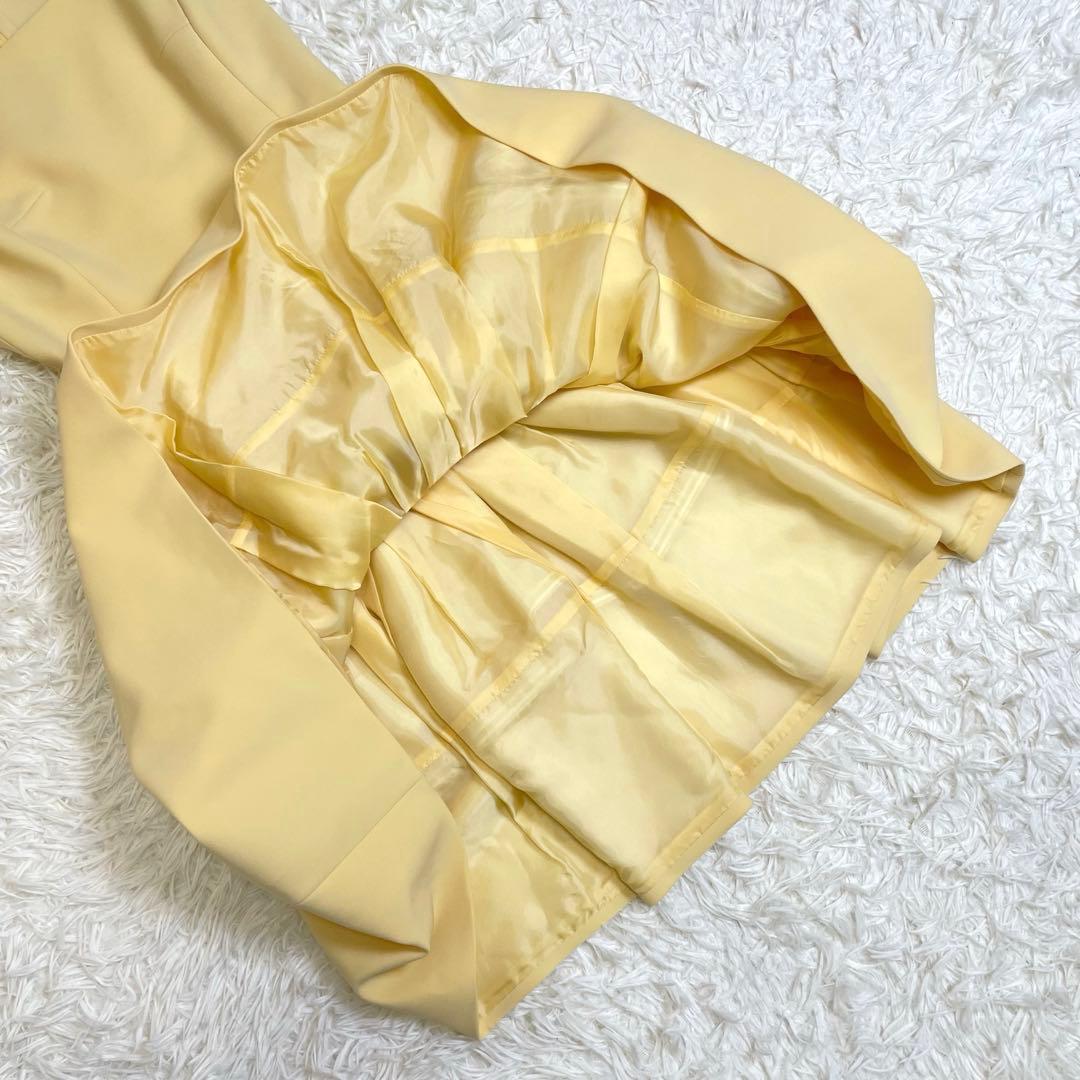 美品✨️ルネ ひざ丈ワンピース フレアワンピース パール ロゴ イエロー 34